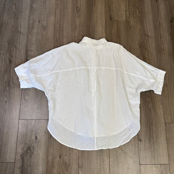 Madewell Oversized Button-Up Shirt SZ XL White Cotton-Linen 3/4 Pleated-Sleeves - Picture 7 of 9